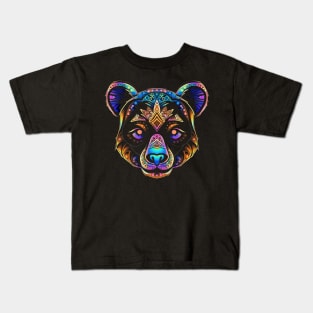 Colorful Trippy Bear Head Digital Art - Psychedelic Wildlife Design Kids T-Shirt